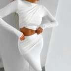 Damen Elegantes Wickeloberteil und Maxi-Rock Set mit langen Ärmeln und figurbetonter Silhouette R&B