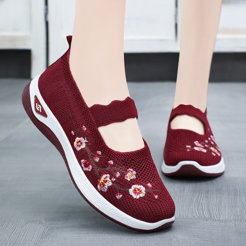 Damen Sportliche Slip-On Sneakers mit floralem Stickdesign R&B