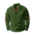Herren nan strukturierter Strickpullover mit Stehkragen, Knopfleiste und Ellenbogenpatches R&B