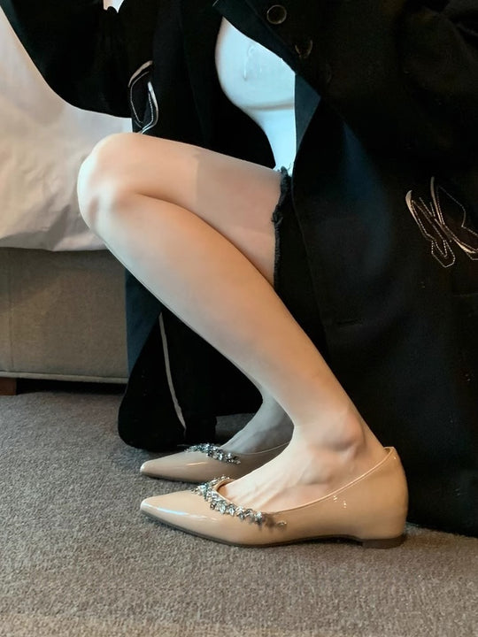 Damen elegante spitze Ballerinas mit funkelndem Strassbesatz R&B
