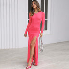 Damen Maxikleid mit eleganten Rüschendetails und seitlichem Schlitz R&B