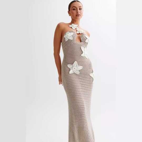 Damen Häkelkleid mit floralem Design R&B