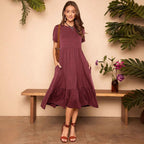 Damen lässiges Midikleid mit Taschen und voluminösen Rüschendetails R&B