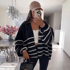 Damen Strickjacke mit voluminösen Ärmeln und modischen Streifen R&B