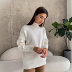Damen eleganter Strickpullover mit hohem Kragen R&B