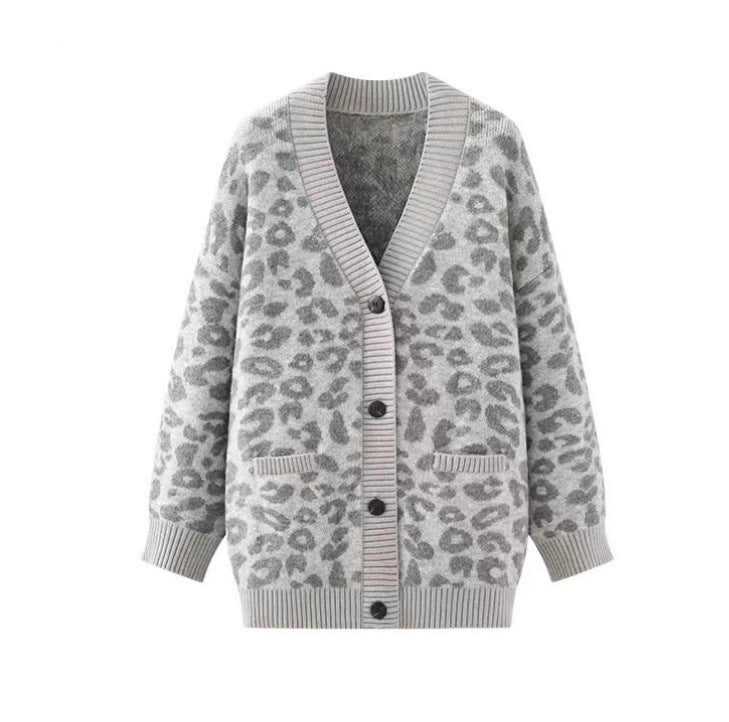 Damen Leichter Strickcardigan mit strukturiertem Leopardenmuster R&B