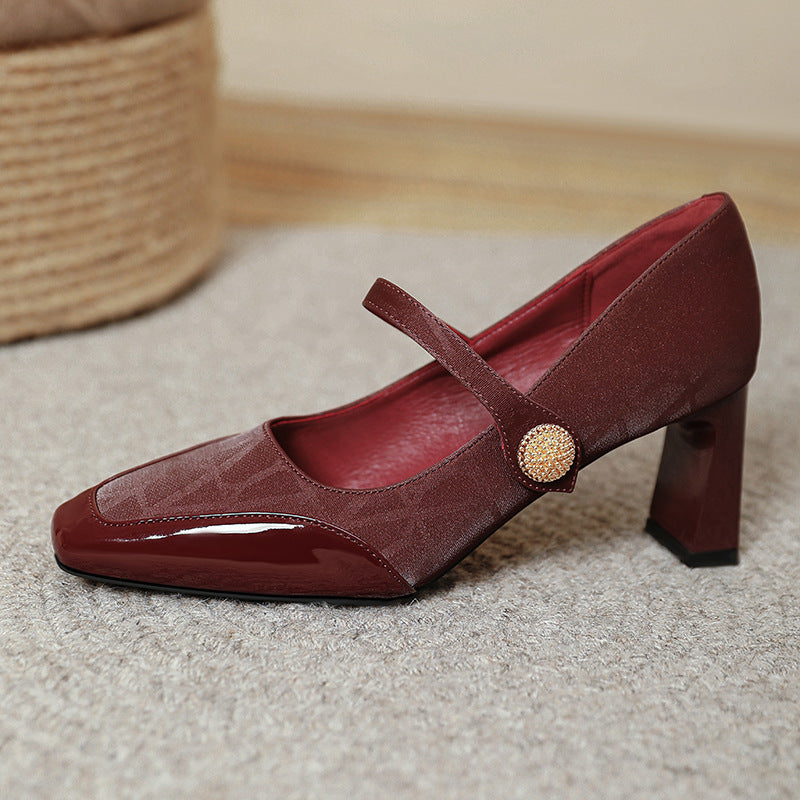 Damen Elegante Mary Jane Pumps mit modischem Riemen und glänzendem Absatz R&B