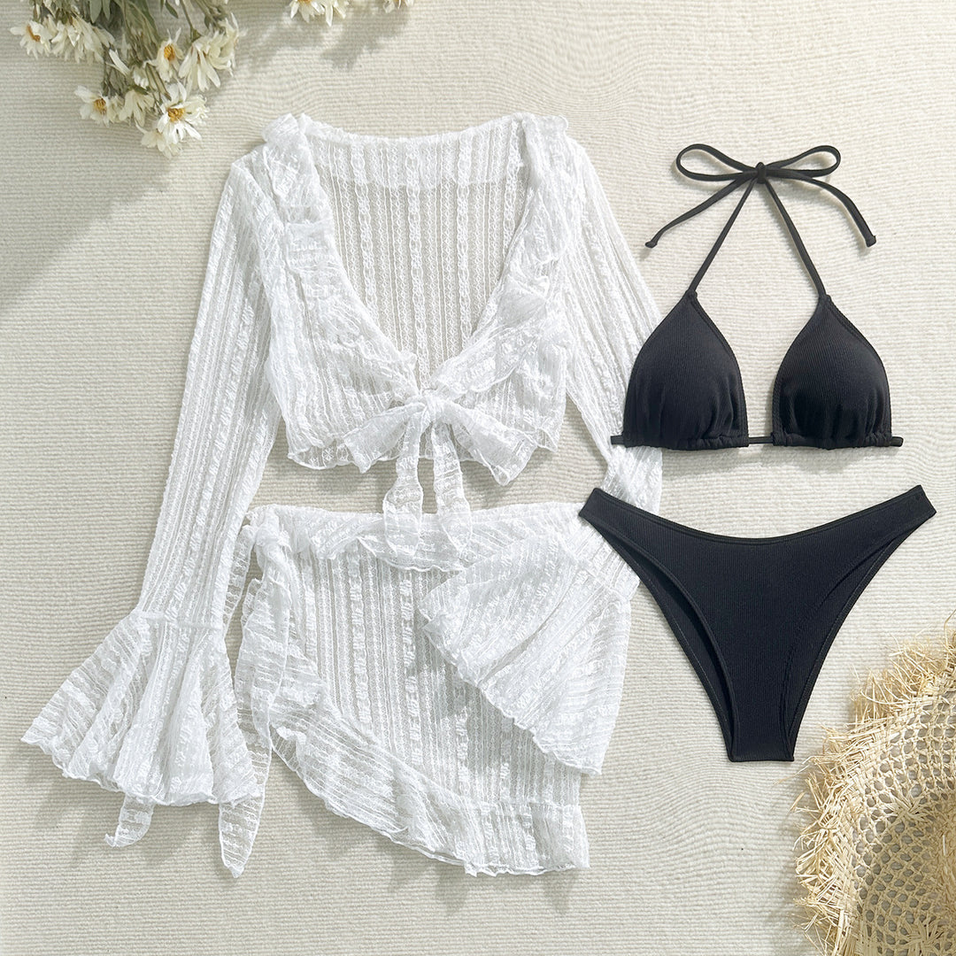 Damen Bikini-Set mit elegantem Wickelrock und verspielten Rüschendetails R&B
