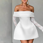 Damen Offshoulder Minikleid mit Spitzenärmeln und taillierter Silhouette R&B