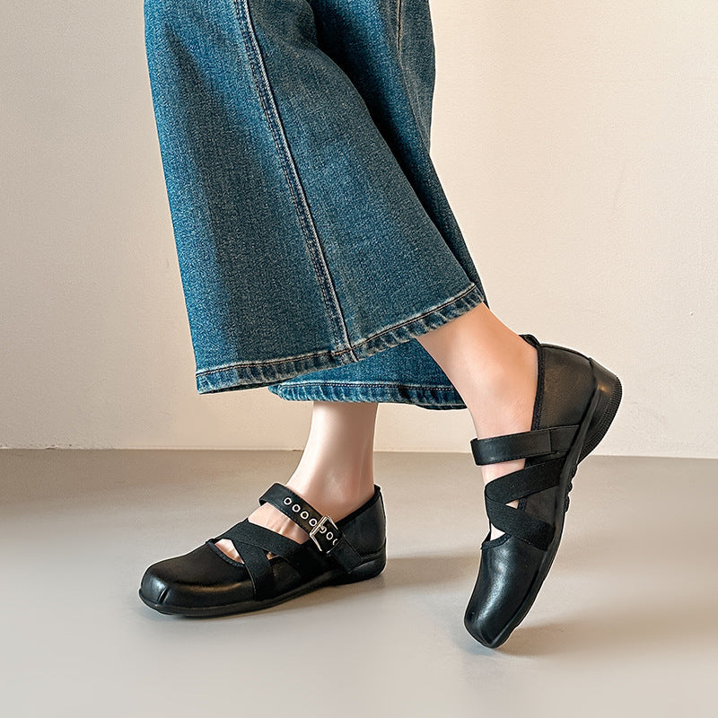 Damen Komfortable Ballerinas mit elastischen Kreuzriemen