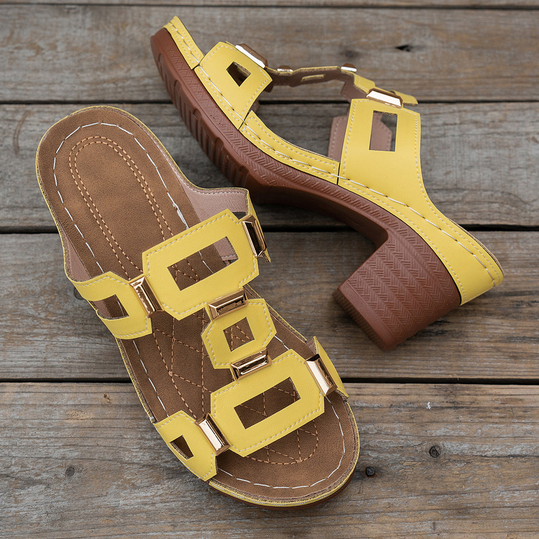 Damen Clogs mit modischer Applikation und stabiler Absatzhöhe R&B