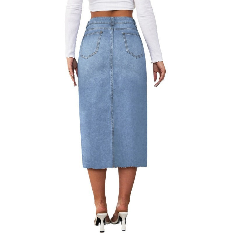 Damen Jeansrock mit hoher Taille und seitlichem Schlitz R&B