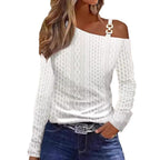 Damen Off-Shoulder Oberteil mit modischem Muster und dekorativen Trägern R&B