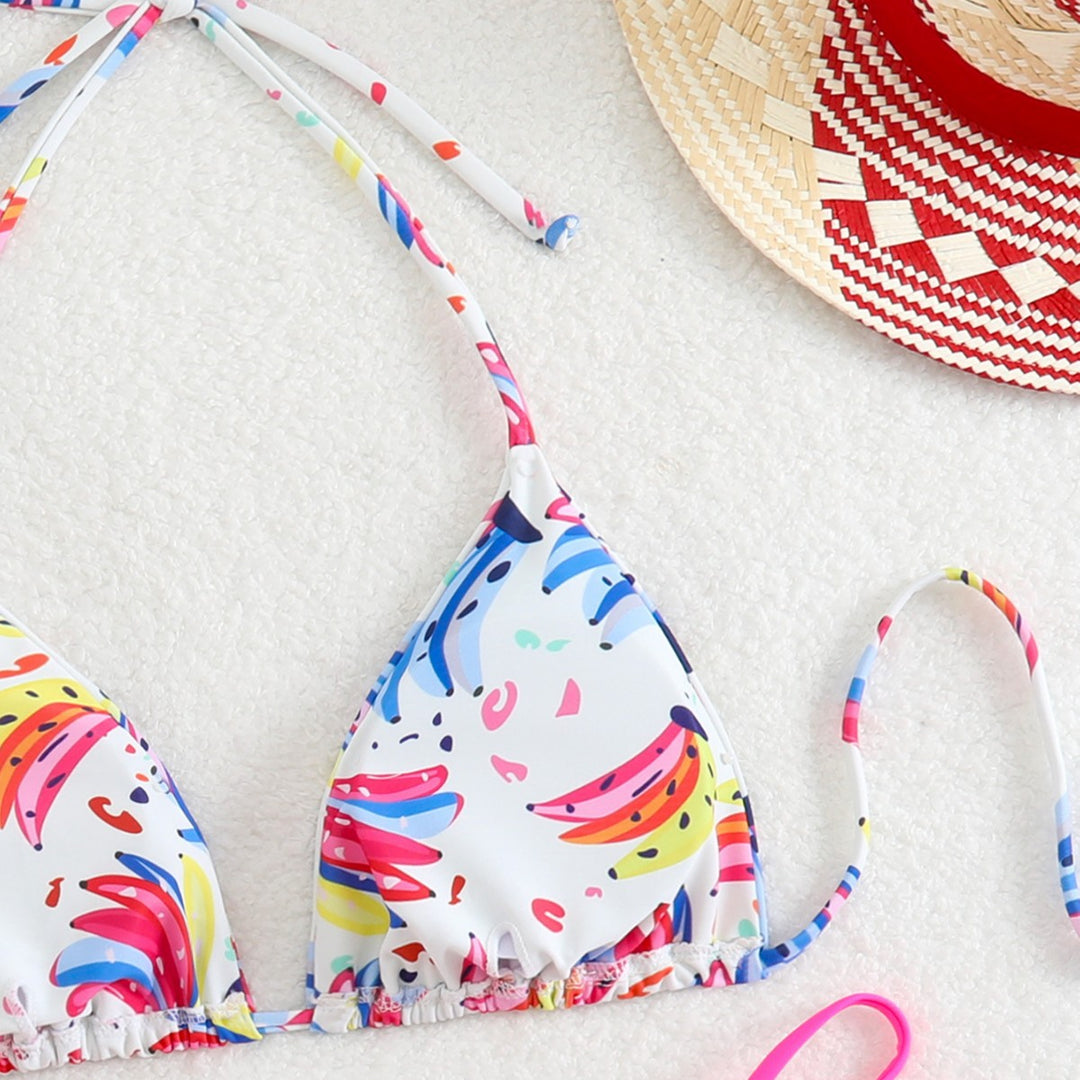 Damen Triangel-Bikini mit verspieltem Farbdesign und verstellbaren Bindebändern R&B