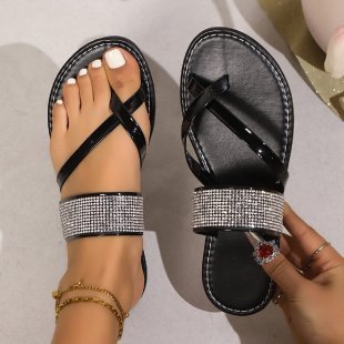 Damen Badesandalen mit glamourösem Strass-Akzent und modernem Kreuzriemen-Design R&B