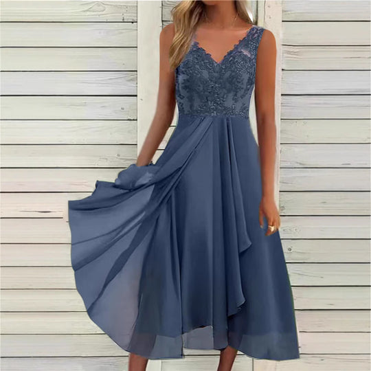 Damen Halbarm Abendkleid mit zarter Spitze und raffinierten Falten Heidi-Mode