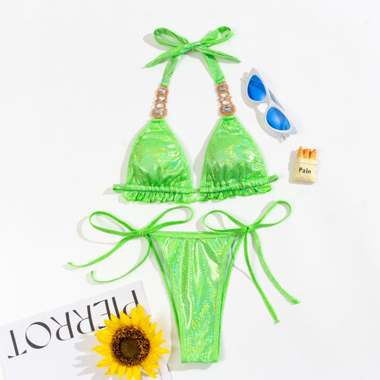 Damen Triangel-Bikini mit glitzernden Details und Raffungen R&B