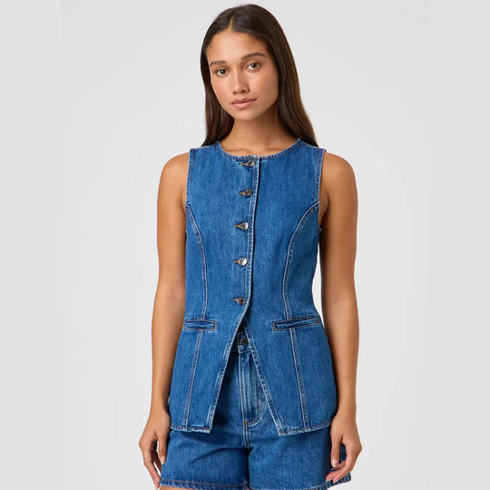 Damen Jeansweste mit tailliertem Schnitt und praktischen Taschen R&B