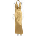 Damen Elegantes Maxikleid mit tiefem V-Ausschnitt und fließendem Fall R&B