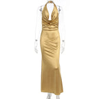 Damen Elegantes Maxikleid mit tiefem V-Ausschnitt und fließendem Fall R&B