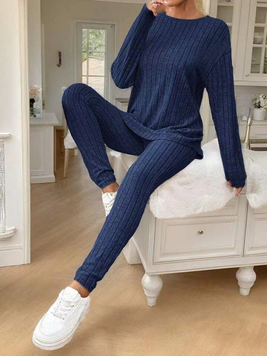 Damen Loungewear-Set mit geripptem Design und weitem Schnitt R&B