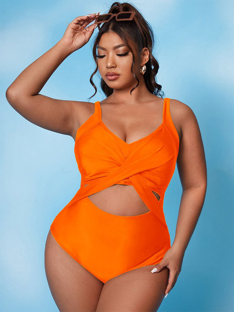 Damen Einteiliger Badeanzug mit stylischem Wickelschnitt und trendigen Cut-Out