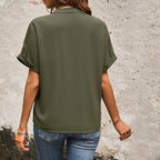 Damen lässige Bluse mit praktischen Taschen und modernem V-Ausschnitt R&B