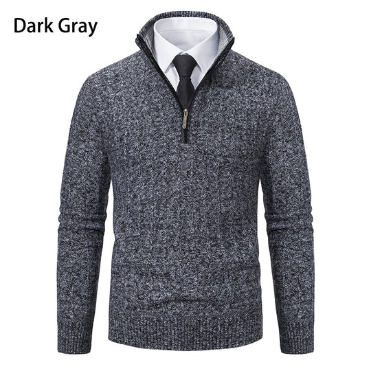 Herren Strickpullover mit hochabschließendem Kragen und Reißverschluss Taschen R&B