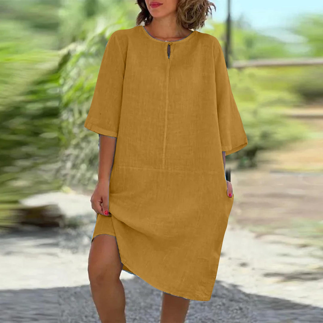 Damen luftig geschnittenes Kleid mit praktischen Taschen und elegantem Ausschnitt R&B