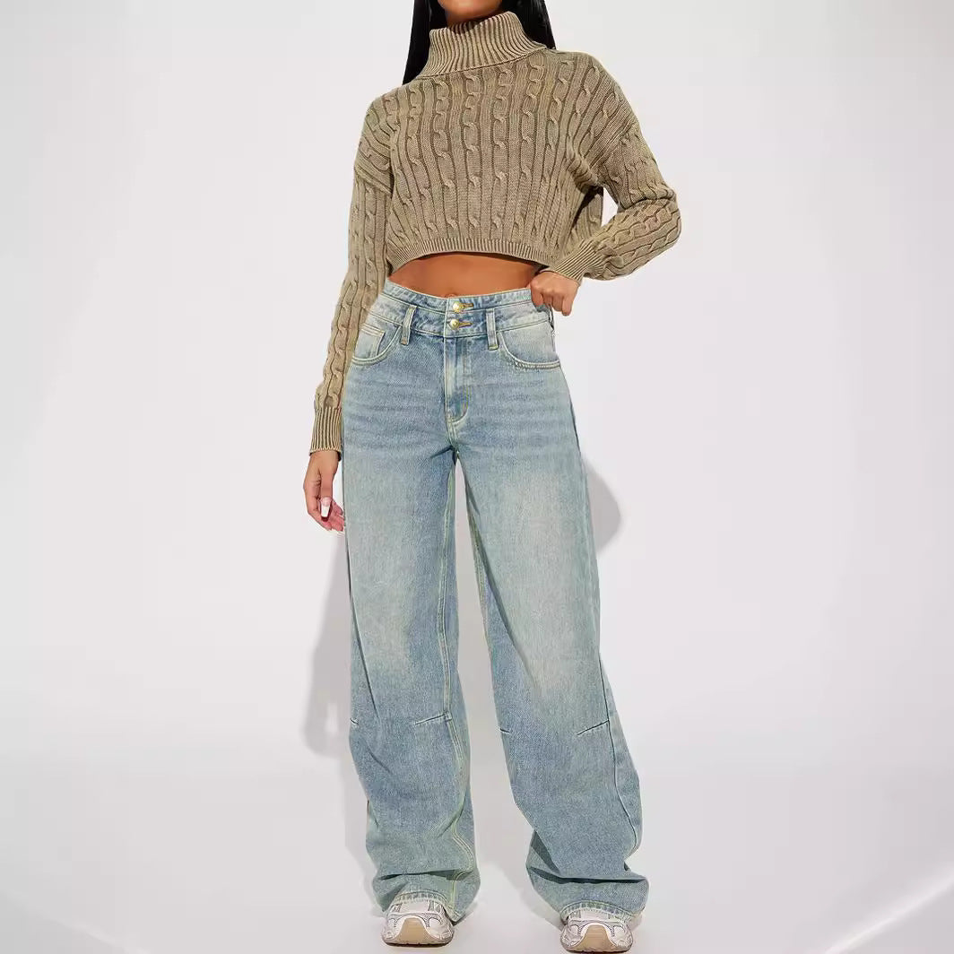 Damen Weit geschnittene Hochbundjeans mit modischem Schnitt und praktischen Taschen R&B