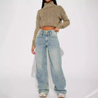 Damen Weit geschnittene Hochbundjeans mit modischem Schnitt und praktischen Taschen R&B