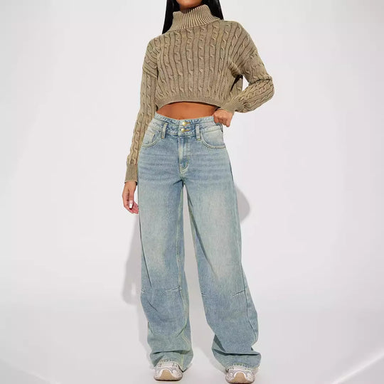 Damen Weit geschnittene Hochbundjeans mit modischem Schnitt und praktischen Taschen R&B