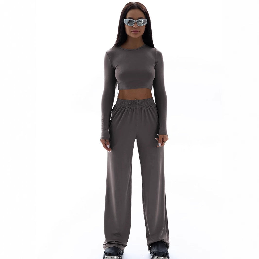Damen Elegantes Zweiteiliges Set mit cropped Oberteil und weiten Hosen R&B