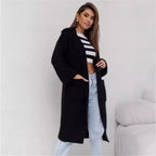 Damen Langer Strickmantel mit Kapuze und praktischen Taschen R&B