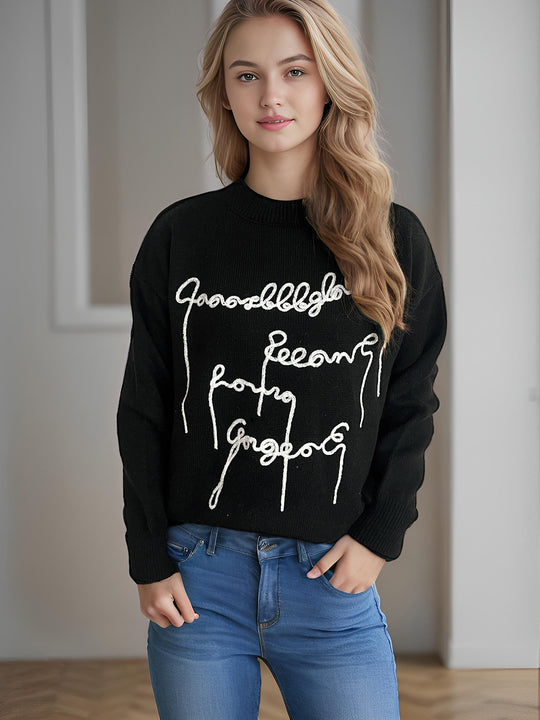 Damen lässiger Pullover mit kreativem Schriftzug R&B