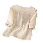 Damen Blusenshirt mit floralem Stickdesign und knöpfbarem Ausschnitt R&B