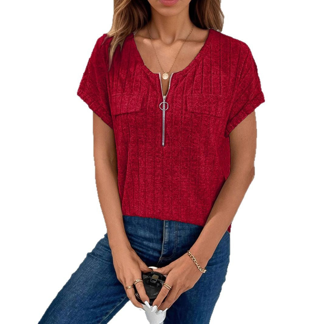 Frauen Rippentaschen Zip-Up Top R&B