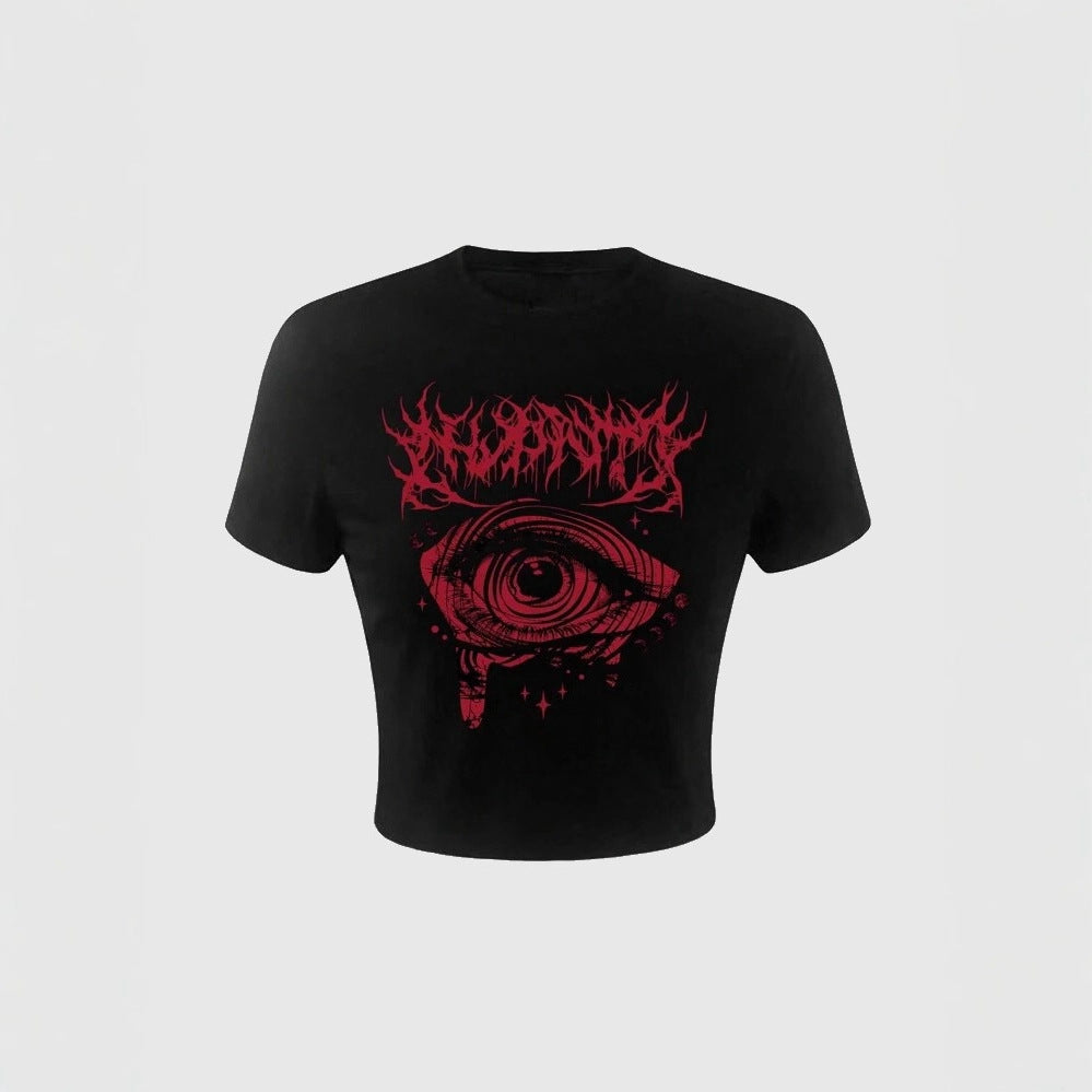 Damen Crop-T-Shirt mit künstlerischem Grafikdesign und auffälligem Statementdruck R&B