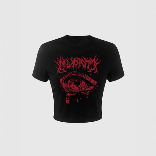 Damen Crop-T-Shirt mit künstlerischem Grafikdesign und auffälligem Statementdruck R&B