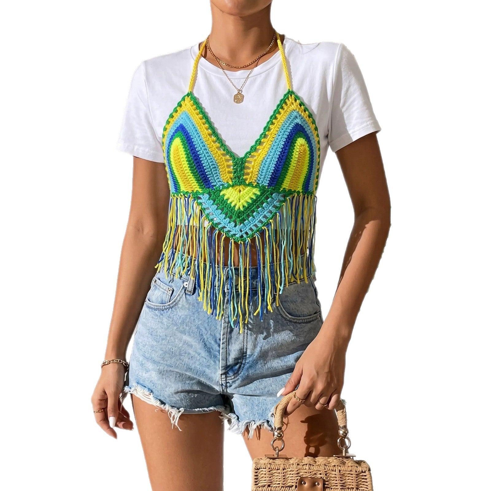 Damen gehäkeltes Crop-Top mit Fransen R&B