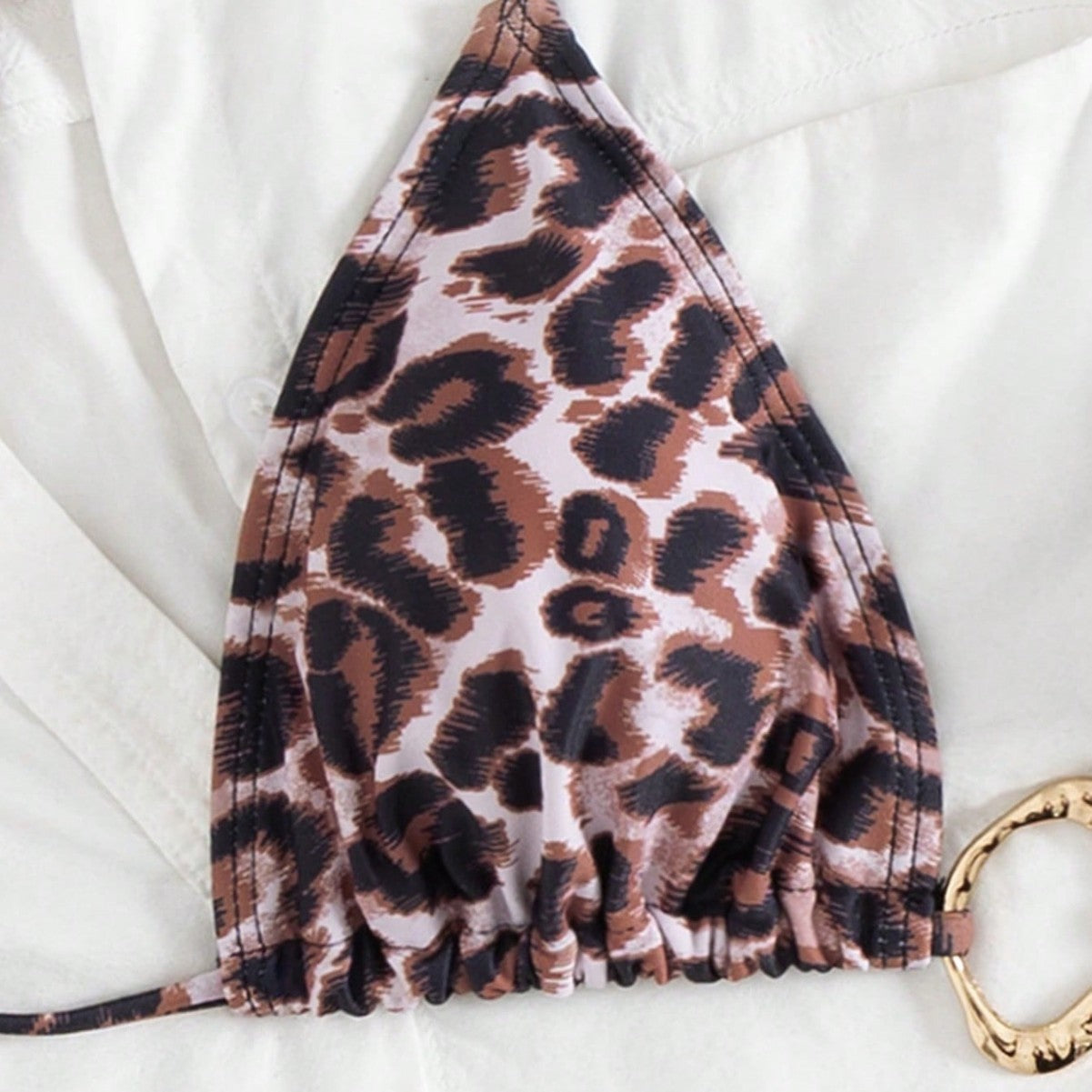 Damen Triangel-Bikini mit goldfarbenem Ring-Detail R&B