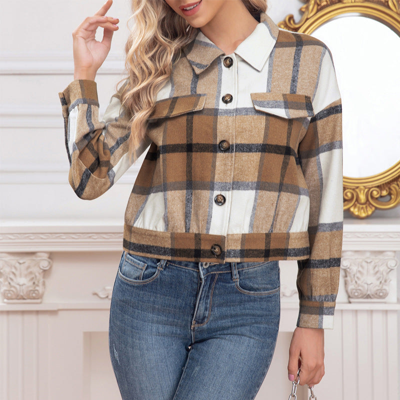 Damen kariertes Denimjacke im Romantik-Stil R&B