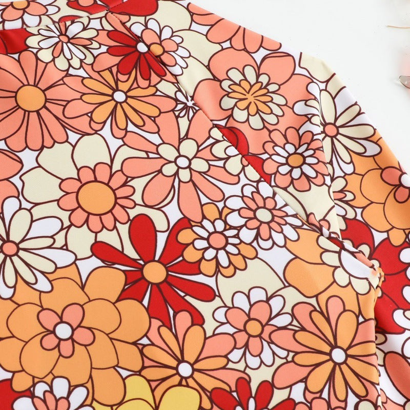Damen Langarm-Badeanzug mit floralem Design und herausziehbarem Reißverschluss R&B