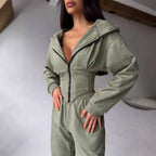 Damen Lässiger Utility-Jumpsuit mit hohem Kragen und Reißverschluss R&B