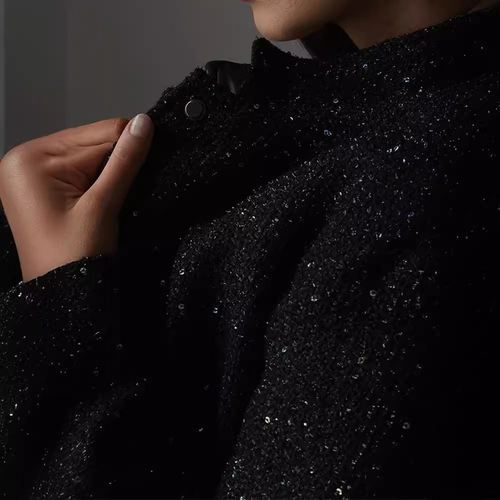 Damen Glamouröse Glitzerjacke mit oversized Schnitt und modischen Taschen R&B