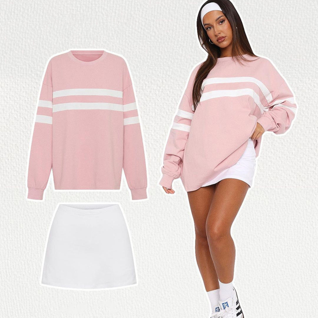 Damen Oversized Sweatshirt mit trendigen Streifen R&B