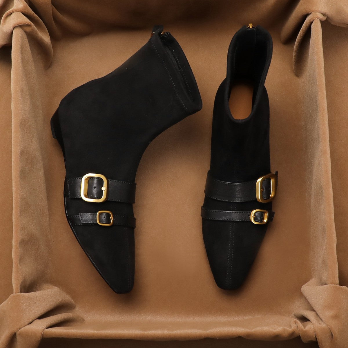 Damen Ankle Boots mit doppeltem Schnallenverschluss aus hochwertigem Wildleder