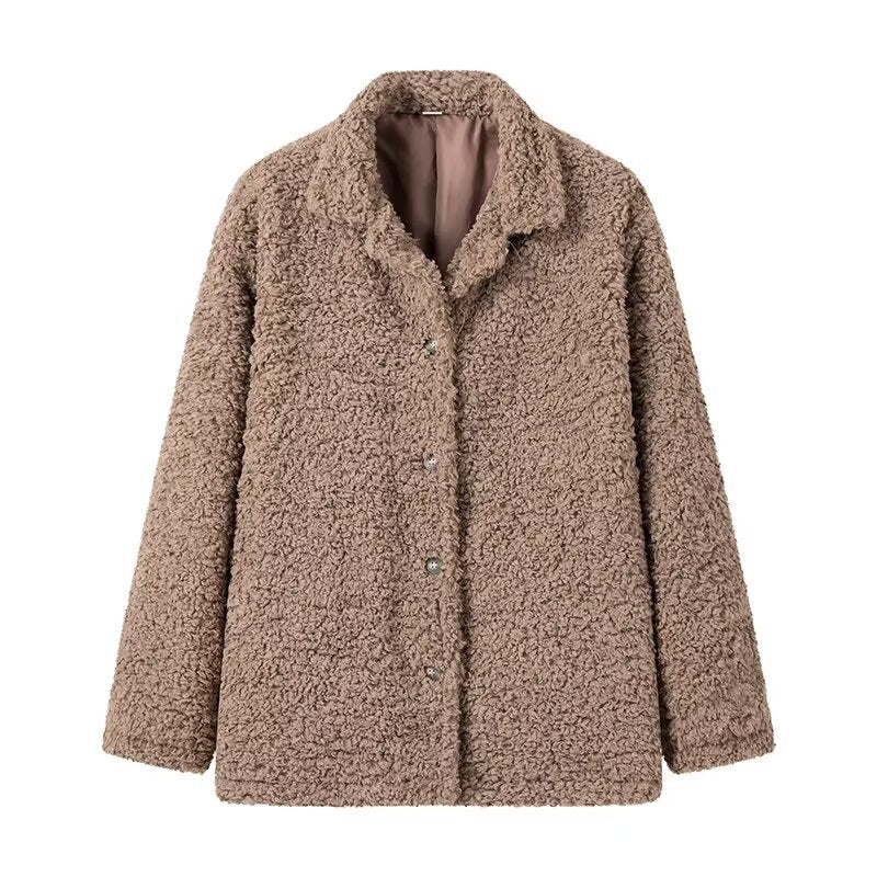 Damen kuschelige Fleecejacke mit Knopfverschluss und hohen Kragen R&B
