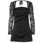 Damen elegantes Kleid mit luxuriösen Spitzenärmel und schickem Rückenverschluss R&B