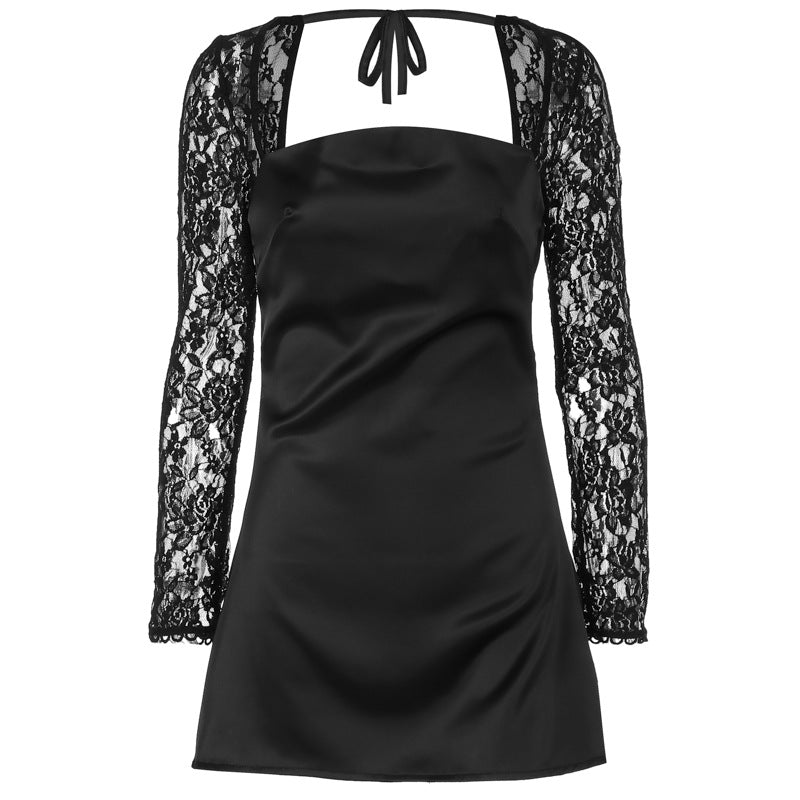 Damen elegantes Kleid mit luxuriösen Spitzenärmel und schickem Rückenverschluss R&B